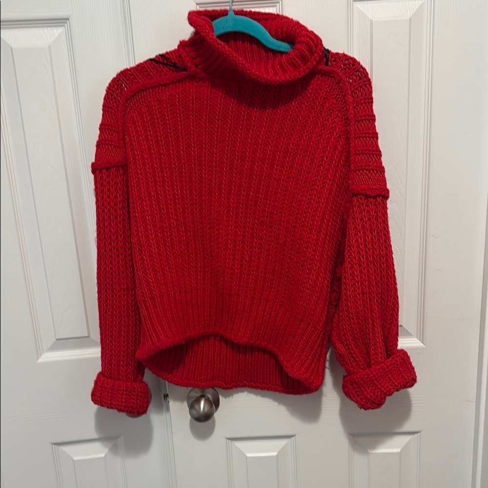 H&M Red Chunky Knit funnel neck Sweater